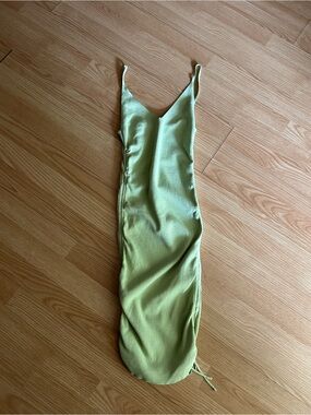 Princess Polly Lime Green Ruched Ribbed Knit Midi Dress M/L